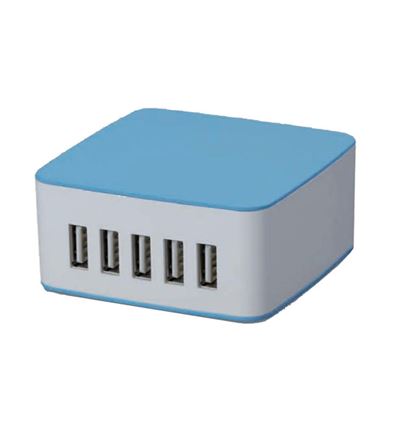 Cargador de pared USB RT-5 CoolBox 5 puertos Blanco / Azul