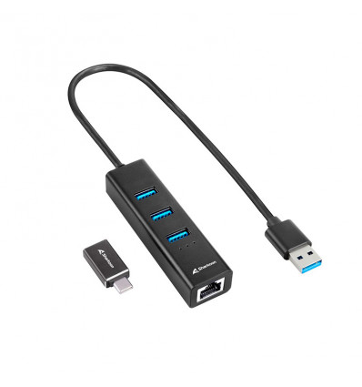 Sharkoon Hub USB 3.0 - Hub 3 puertos USB 3.2 + RJ45